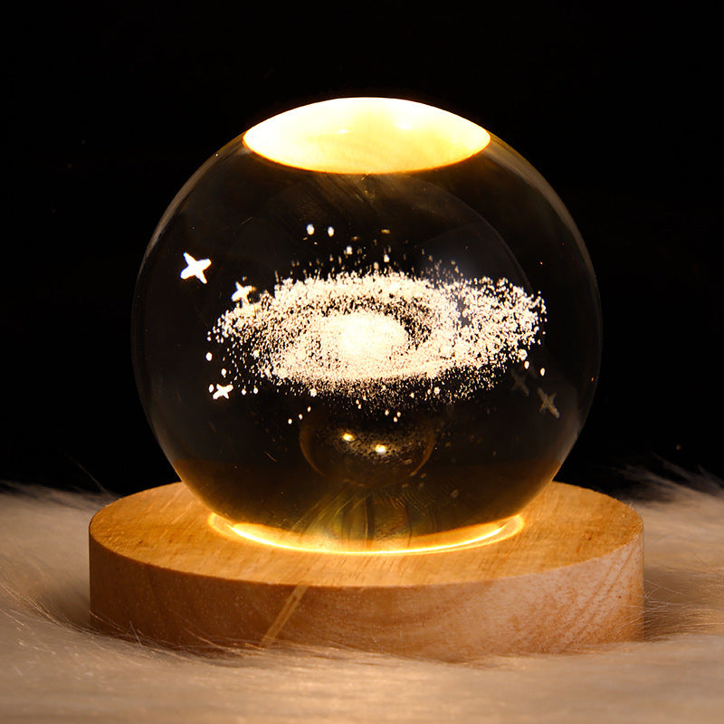 3D Crystal Ball Night Lamp – Luminous Starry Sky & Planet Projection Ambience Light