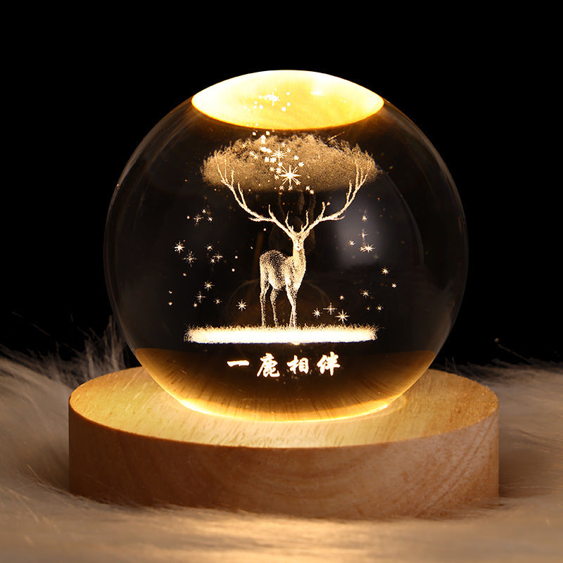3D Crystal Ball Night Lamp – Luminous Starry Sky & Planet Projection Ambience Light
