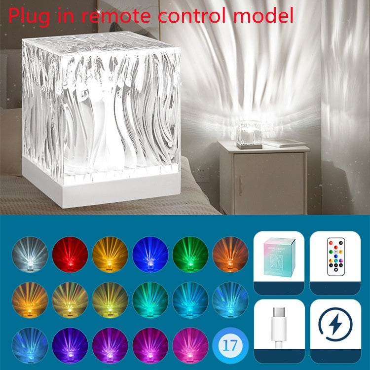 LED Water Ripple Crystal Table Lamp – 16 Color RGB Dimmable Ambient Night Light with Remote Control