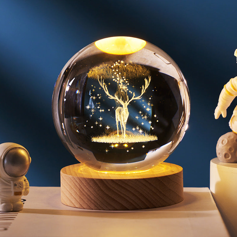 3D Crystal Ball Night Lamp – Luminous Starry Sky & Planet Projection Ambience Light