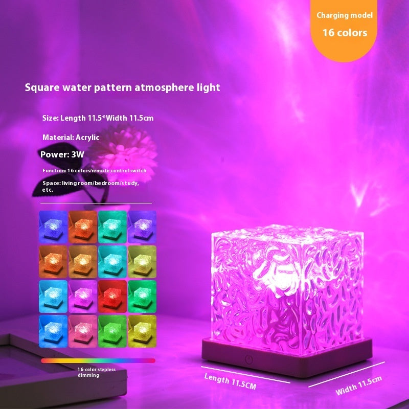 LED Water Ripple Crystal Table Lamp – 16 Color RGB Dimmable Ambient Night Light with Remote Control