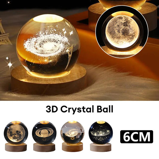 3D Crystal Ball Night Lamp – Luminous Starry Sky & Planet Projection Ambience Light