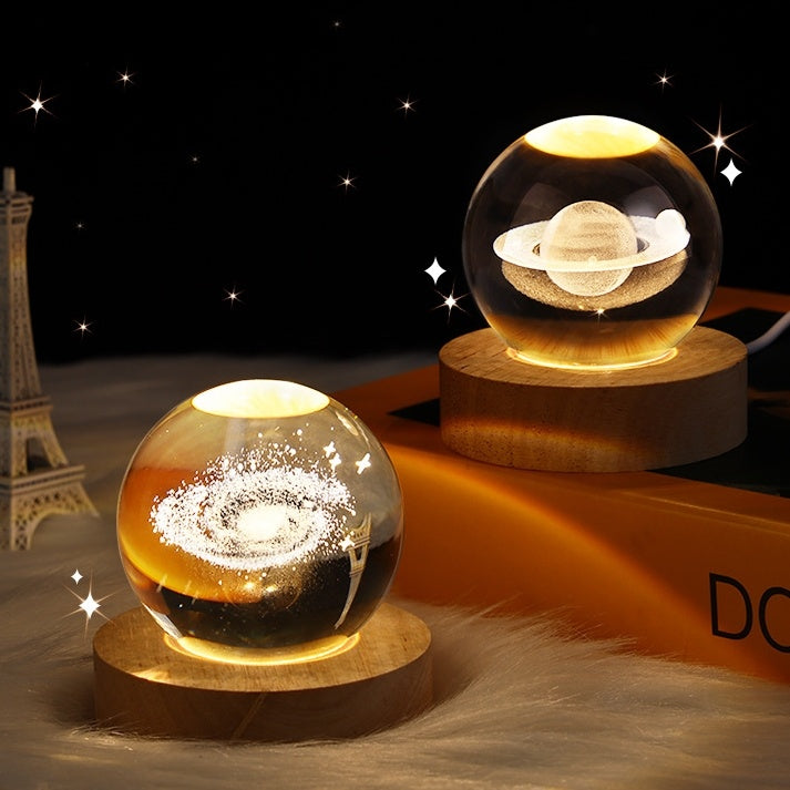 3D Crystal Ball Night Lamp – Luminous Starry Sky & Planet Projection Ambience Light