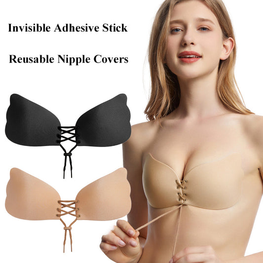 Self-Adhesive Strapless Push-Up Bra – Invisible Silicone Bandage Bra with Front Closure