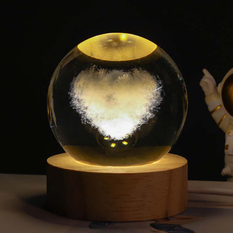 3D Crystal Ball Night Lamp – Luminous Starry Sky & Planet Projection Ambience Light