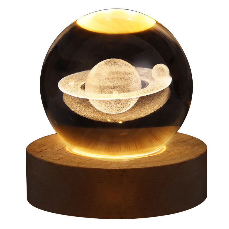 3D Crystal Ball Night Lamp – Luminous Starry Sky & Planet Projection Ambience Light