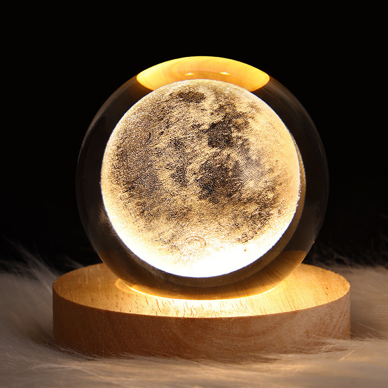 3D Crystal Ball Night Lamp – Luminous Starry Sky & Planet Projection Ambience Light