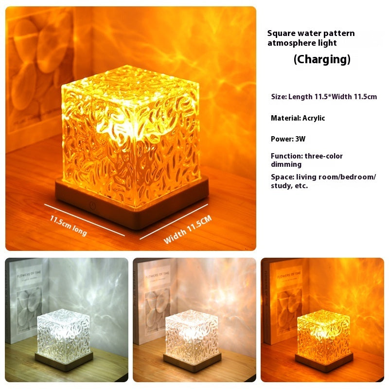 LED Water Ripple Crystal Table Lamp – 16 Color RGB Dimmable Ambient Night Light with Remote Control