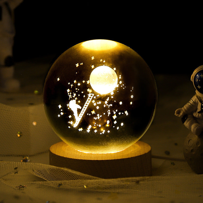 3D Crystal Ball Night Lamp – Luminous Starry Sky & Planet Projection Ambience Light