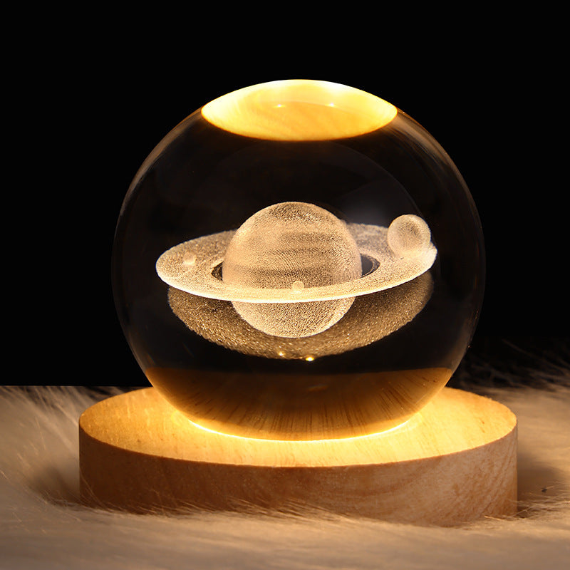 3D Crystal Ball Night Lamp – Luminous Starry Sky & Planet Projection Ambience Light